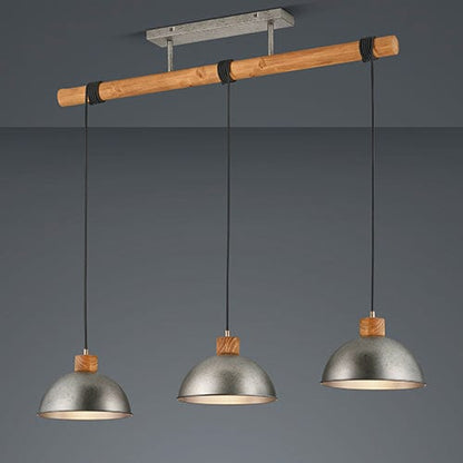 Suspension de bar en bois et abat jour acier gris - style industriel