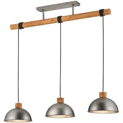 Suspension de bar en bois et abat jour acier gris - style industriel