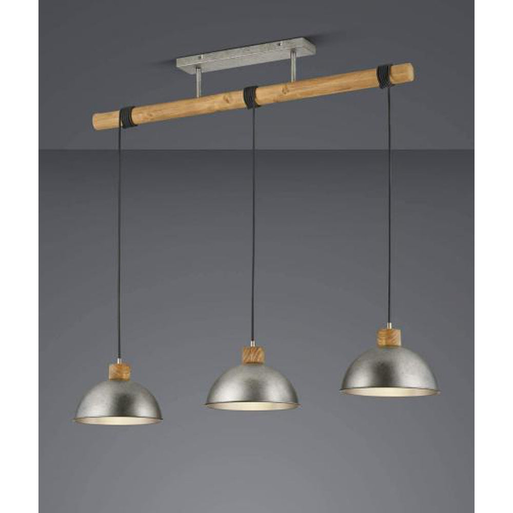 Suspension de bar en bois et abat jour acier gris - style industriel