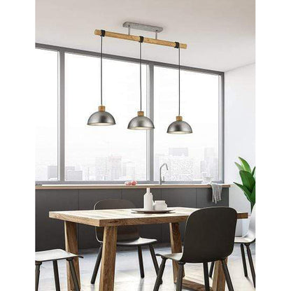 Suspension de bar en bois et abat jour acier gris - style industriel