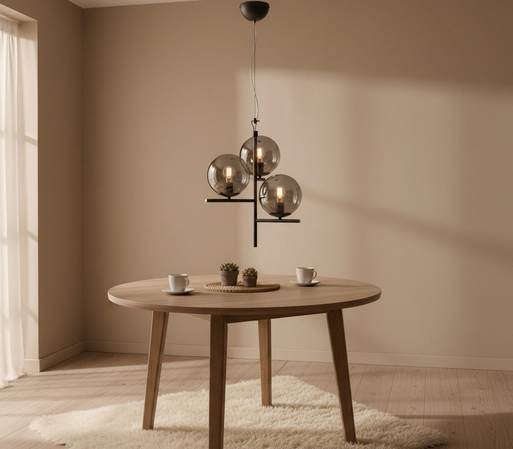 Suspension lampe globes en verre noir fumé