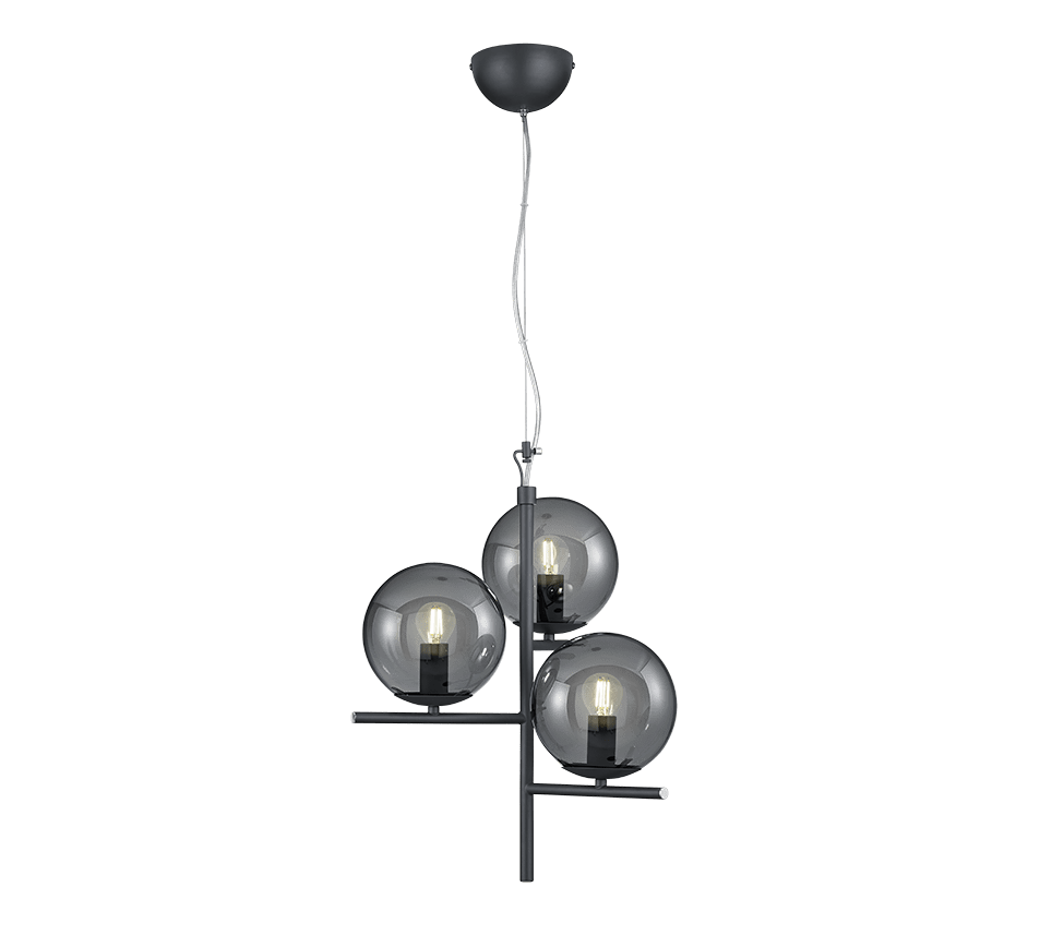 Suspension lampe globes en verre noir fumé