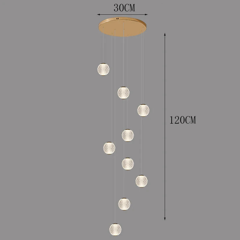 Suspensions design pour escalier de globes en verre