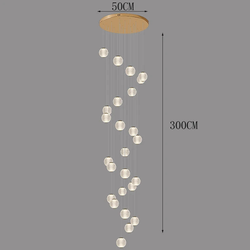 Suspensions design pour escalier de globes en verre