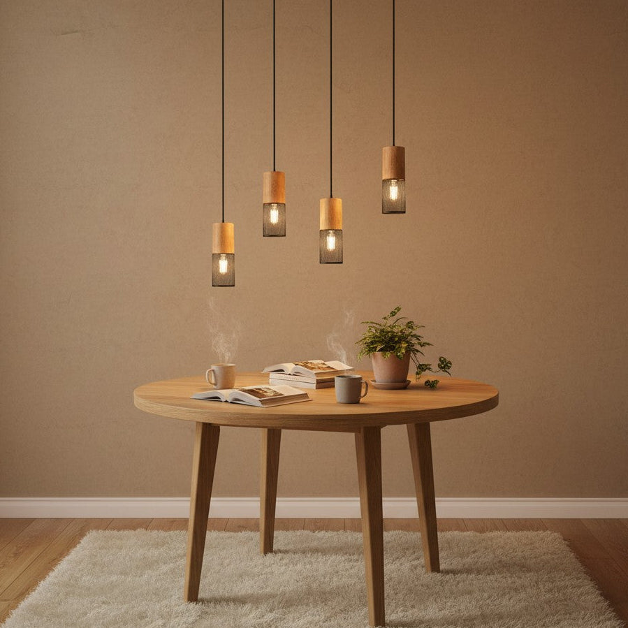 Suspensions lampes pour table a manger - Finition bois et noir