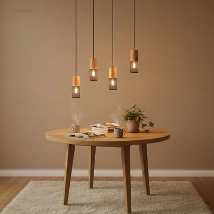 Suspensions lampes pour table a manger - Finition bois et noir