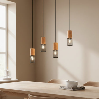Suspensions lampes pour table a manger - Finition bois et noir