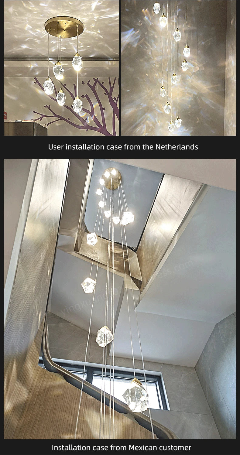 Suspensions multiples pour escalier en goutte de verre