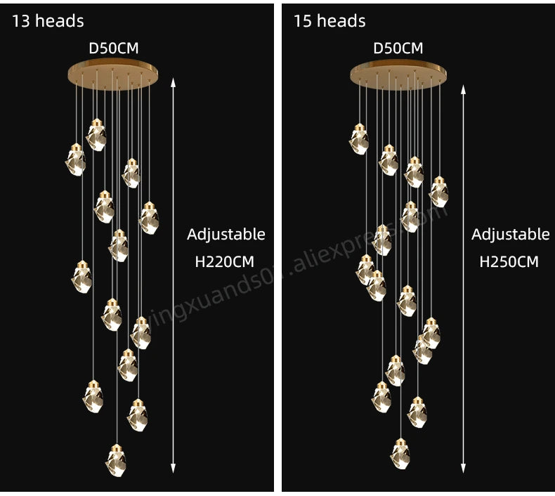 Suspensions multiples pour escalier en goutte de verre