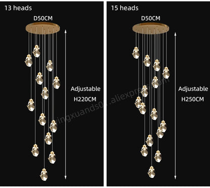 Suspensions multiples pour escalier en goutte de verre