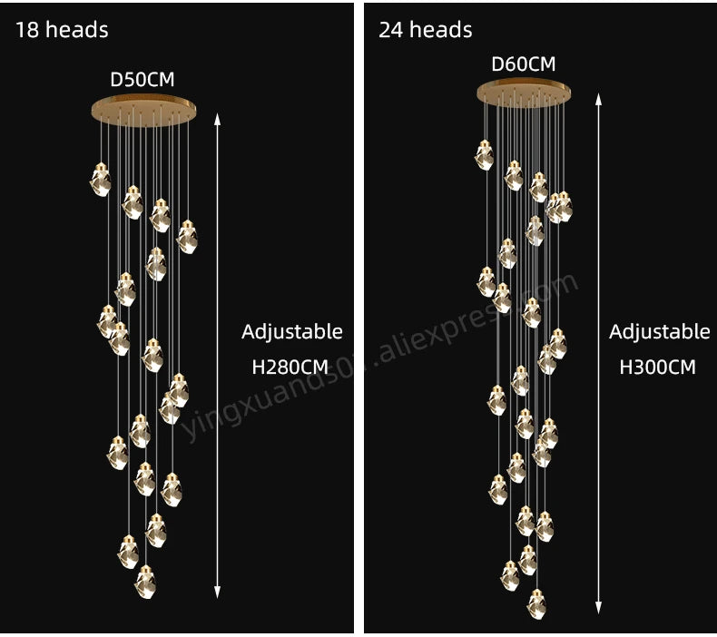 Suspensions multiples pour escalier en goutte de verre