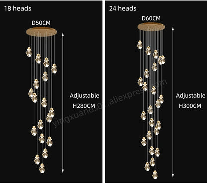 Suspensions multiples pour escalier en goutte de verre