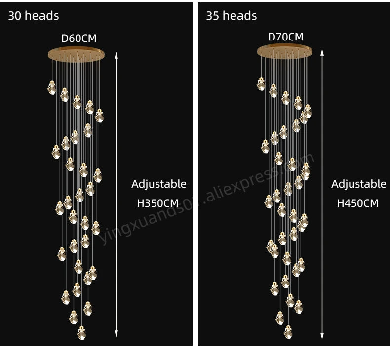 Suspensions multiples pour escalier en goutte de verre