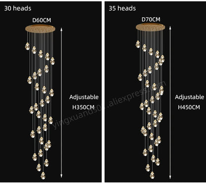 Suspensions multiples pour escalier en goutte de verre