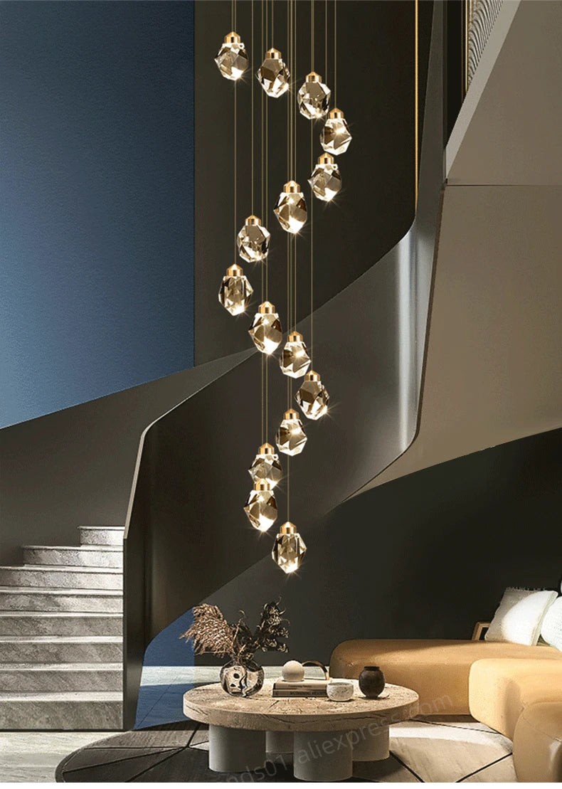 Suspensions multiples pour escalier en goutte de verre