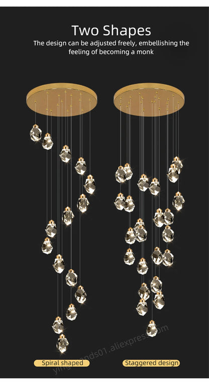 Suspensions multiples pour escalier en goutte de verre