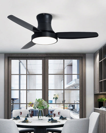 Ventilateur Luno – Plafonnier noir à profil bas avec pales en bois