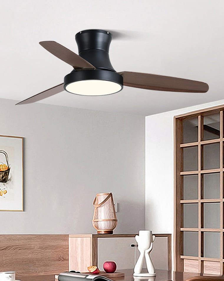 Ventilateur Luno – Plafonnier noir à profil bas avec pales en bois