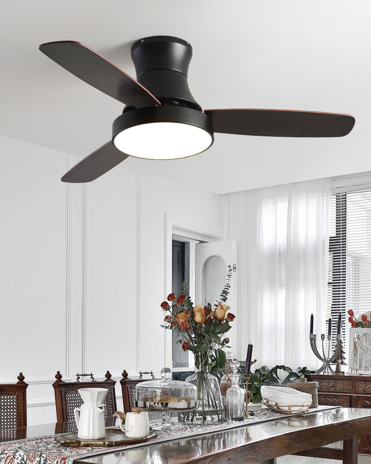 Ventilateur Luno – Plafonnier noir à profil bas avec pales en bois
