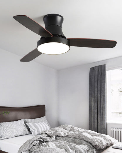 Ventilateur Luno – Plafonnier noir à profil bas avec pales en bois