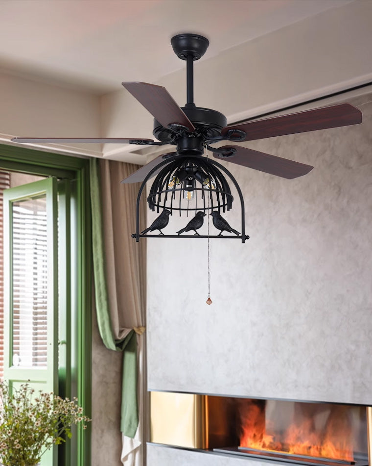 Ventilateur de Plafond Style Vintage avec Cage Déco-RetroCage™