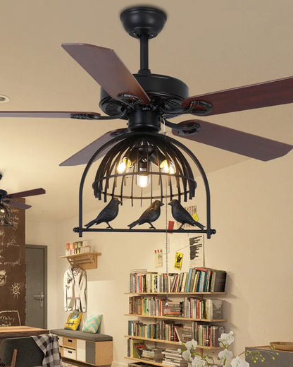 Ventilateur de Plafond Style Vintage avec Cage Déco-RetroCage™