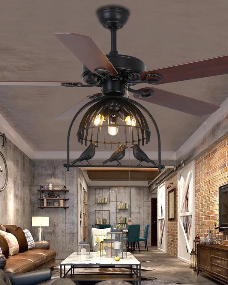 Ventilateur de Plafond Style Vintage avec Cage Déco-RetroCage™