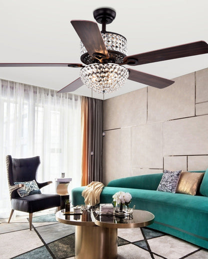 Ventilateur de Plafond avec Lustre en Cristal -Crystal Vintage