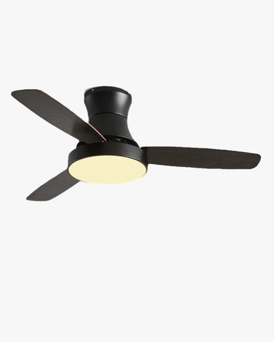 Ventilateur Luno – Plafonnier noir à profil bas avec pales en bois
