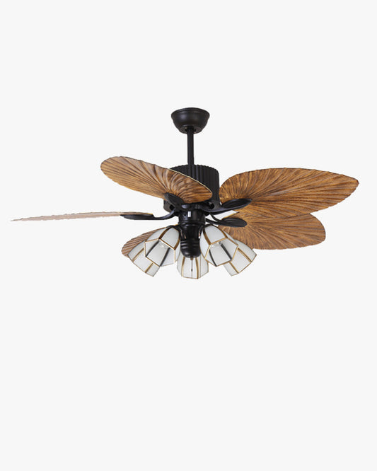 Ventilateur Plafonnier Palmier Doré – Lustre Ventilateur Tropical à Feuilles