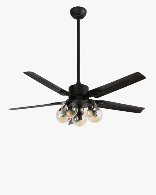 Ventilateur Plafonnier Éclat Verre Noir – Lustre avec Pales Rétractables et Éclairage LED Intégré