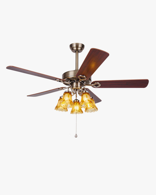 Ventilateur Plafonnier Éclat d’Antan – Lustre Ventilateur Vintage en Fer et Bois