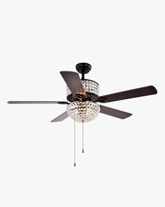 Ventilateur de Plafond avec Lustre en Cristal et Pales en Noyer-Crystal Vintage