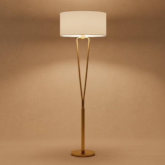 Lampadaire Dore et Abat Jour - Style Moderne