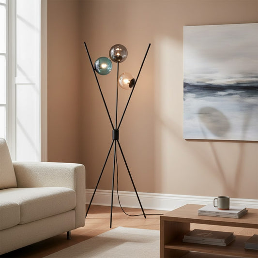Lampadaire design original avec globes en verre