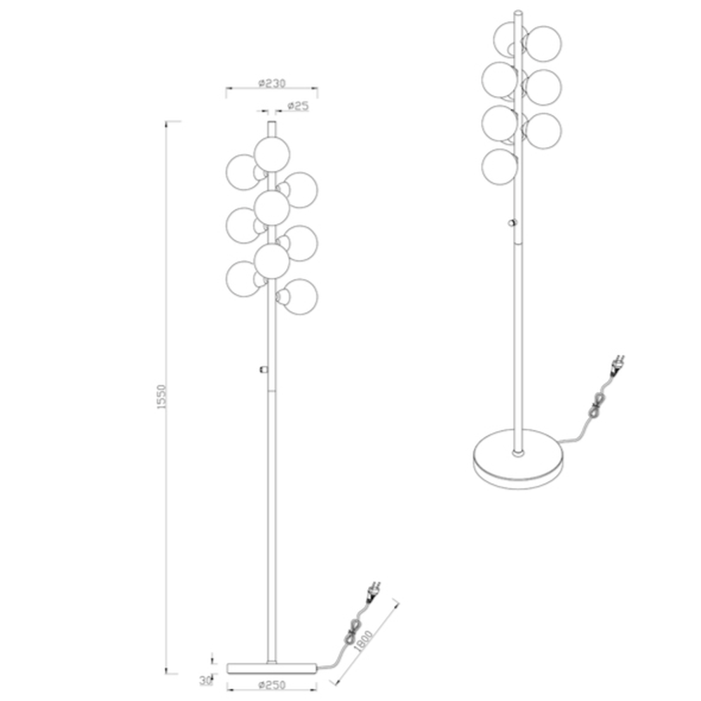 Lampadaire Chrome avec Globes en Verre - Style Design