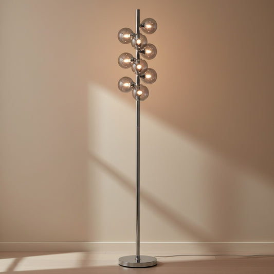 Lampadaire Chrome avec Globes en Verre - Style Design