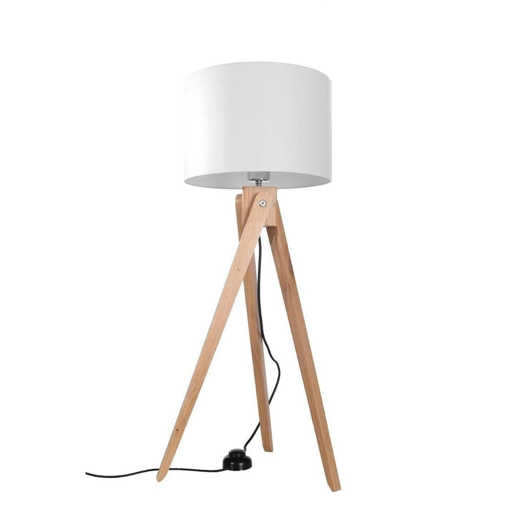 Lampadaire Pied Bois Abat Jour Blanc - Style Scandinave