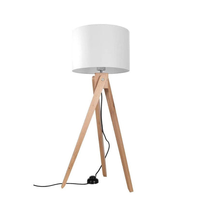 Lampadaire Pied Bois Abat Jour Blanc - Style Scandinave
