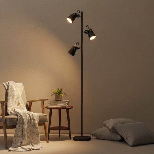 Lampadaire noir industriel 3 spots pour salon