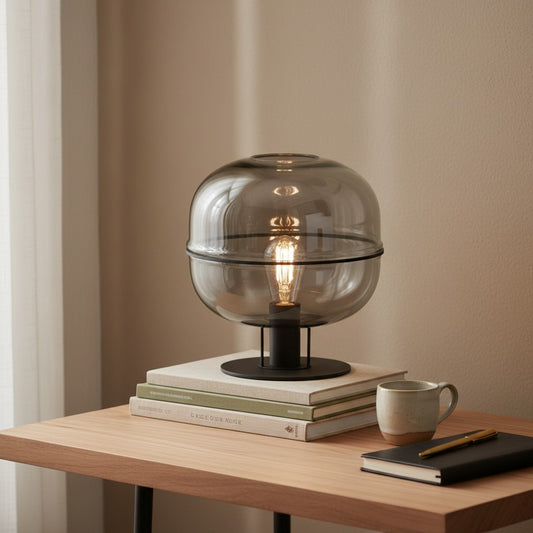 Lampe Design Boule - Abat Jour Verre Noir