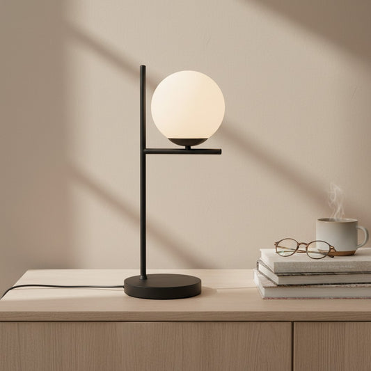 Lampe à poser noire et blanche avec globe - Style Moderne