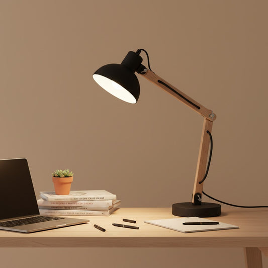 Lampe de Table Articulée en Bois et Finition Noire - Style Industriel