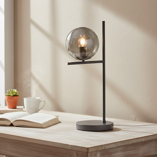 Lampe De Table Noire avec Globe en Verre - Style Moderne