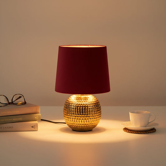 Lampe De Table Dorée et Abat Jour Rouge