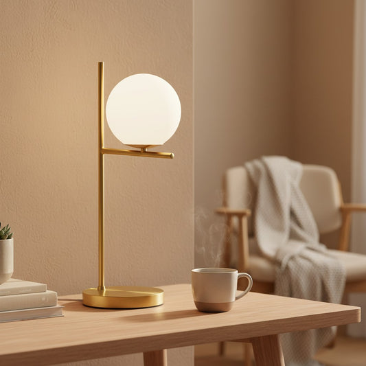 Lampe De Table En Laiton et Globe Blanc