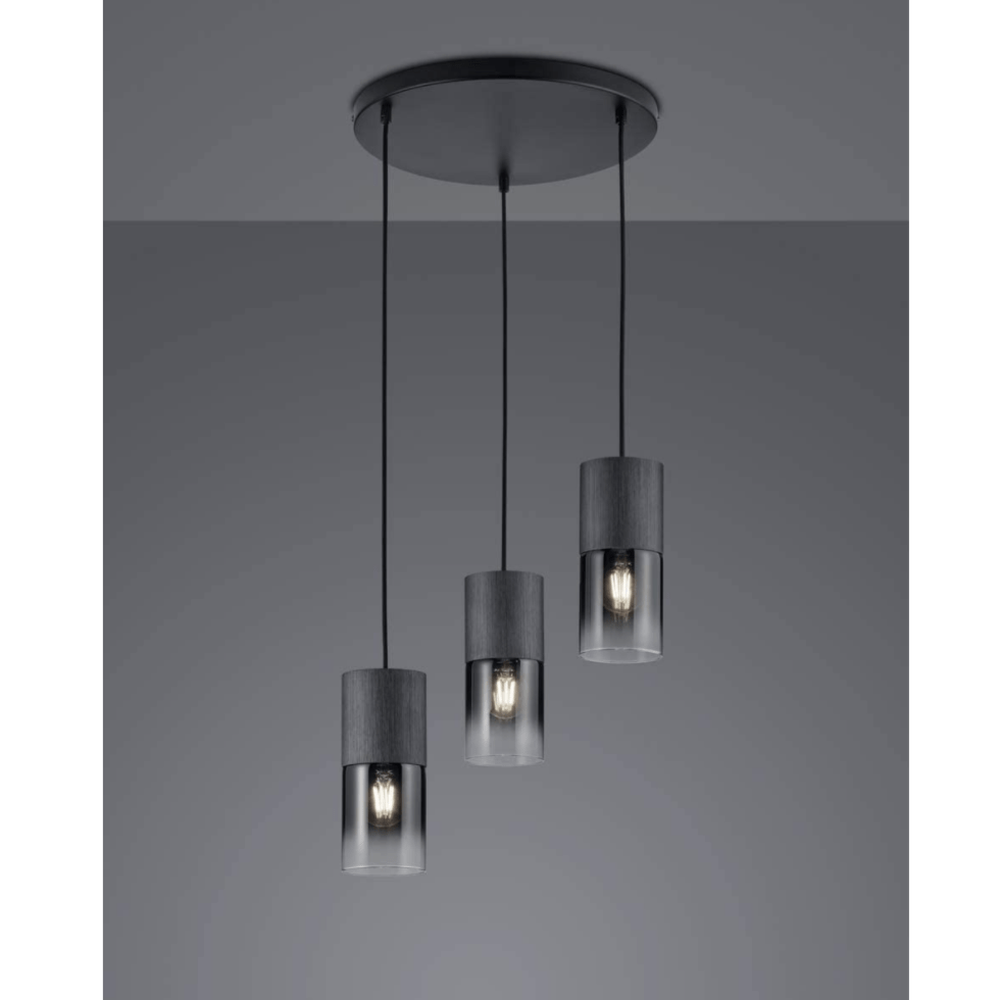 Luminaire 3 suspensions noires - style industriel pour salon