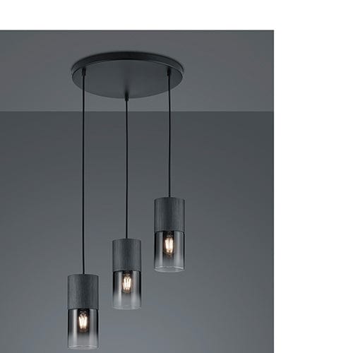 Luminaire 3 suspensions noires - style industriel pour salon