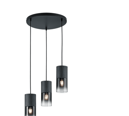 Luminaire 3 suspensions noires - style industriel pour salon