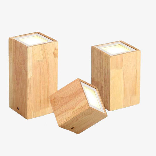 Plafonnier Cube en Bois LED - Élégance Naturelle pour Salon et Chambre-1